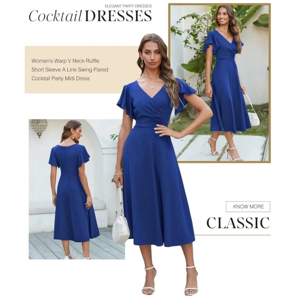 🍓$5 Pick!🍓 Elegant Flutter Sleeve V-Neck Midi Dress